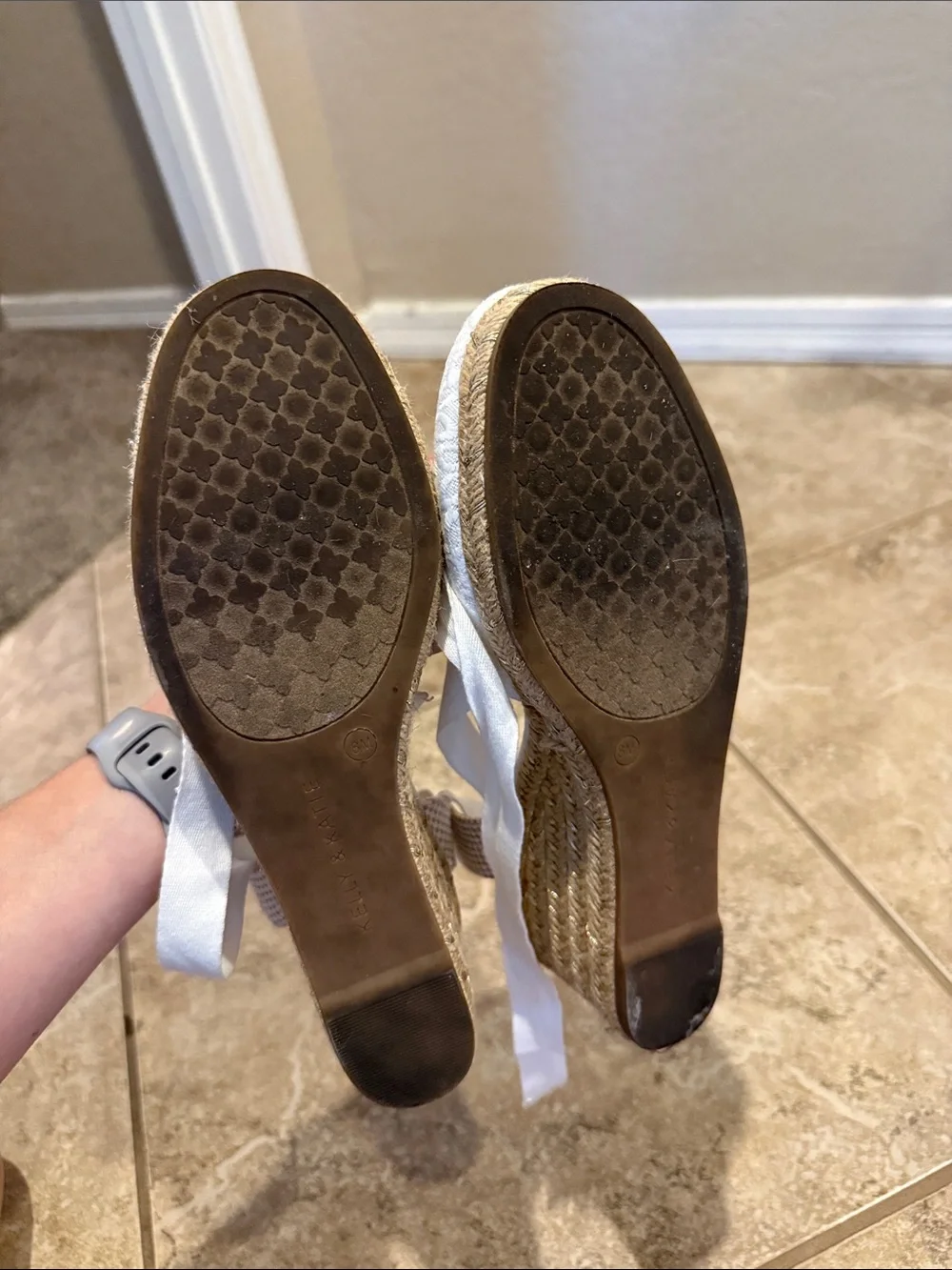 Kelly & Katie White Lace Espadrille Wedge with Ankle Ties